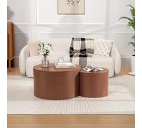 DAXUESEH Lot de 2 tables basses rondes cannelées avec couvercle amovible - Table d'appoint en bois moderne du milieu du siècle avec grand espace de rangement pour salon (C)