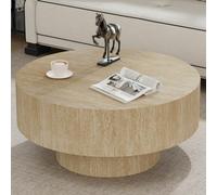 DAXUESEH Table Basse Moderne 76 Cm,Ronde en Bois Et Travertin