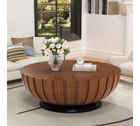 DAXUESEH Table Basse Moderne À Tambour Cannelé, Table D'appoint De Rangement Ronde en Bois Massif Fabriquée À La Main, Tables À Thé du Centre De Cocktails Drum Circle pour Salon Appartement