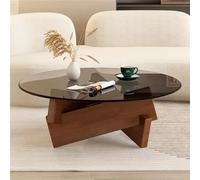 DAXUESEH Table Basse Moderne du Milieu du Siècle Table Basse en Verre Table Basse Ronde avec Pied en Bois Massif Et Plateau en Verre Tables Basses Contemporaines pour Le Salon