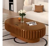 DAXUESEH Table basse ronde à tambour moderne et unique - Table basse cannelée du milieu du siècle avec piédestal - Table d'appoint circulaire fabriquée à la main pour petit appartement (C)