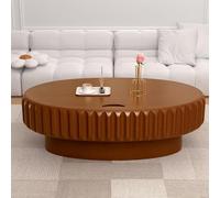 DAXUESEH Table basse ronde à tambour moderne et unique - Table basse cannelée du milieu du siècle avec piédestal - Table d'appoint circulaire fabriquée à la main pour petit espace appartement (D)