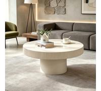 DAXUESEH Table Basse Ronde Blanc Crème Table Basse Cannelée Moderne