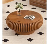DAXUESEH Table Basse Ronde CanneléE Marron 80 Cm avec Rangement