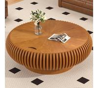 DAXUESEH Table Basse Ronde CanneléE Marron 80 Cm avec Rangement