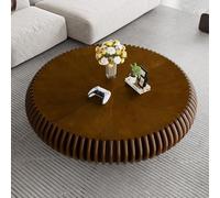 DAXUESEH Table basse ronde cannelée moderne et unique en noyer de 100,1 cm, table basse du milieu du siècle avec piédestal, table d'extrémité circulaire fabriquée à la main pour petit appartement
