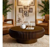 DAXUESEH Table basse ronde cannelée ronde à tambour pour appartement (C)