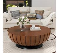 DAXUESEH Table Basse Ronde De Stockage De Tambour, Tables Basses À Tambour Cannelé Modernes du Milieu du Siècle Table De Thé D'appoint De Table Centrale De Cercle Cannelé De Ferme