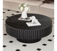 DAXUESEH Table Basse Ronde en Noyer De 80 Cm avec Rangement