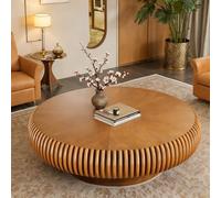 DAXUESEH Table basse ronde marron de 100,1 cm, table basse cannelée moderne et unique du milieu du siècle, table centrale du milieu du siècle avec piédestal, table d'extrémité circulaire fabriquée à