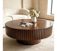 DAXUESEH Table Basse Ronde Moderne en Bois Cannelé à Motif D'Engrenages