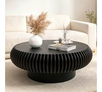 DAXUESEH Table Basse Ronde Moderne en Forme De Tambour Cannelé avec Pied Robuste,31.5" Black
