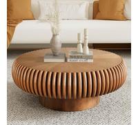 DAXUESEH Table Basse Ronde Moderne en Forme De Tambour Cannelé avec Pied Robuste,31.5" Brown