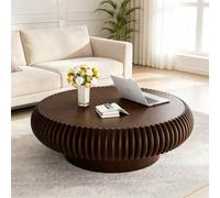DAXUESEH Table Basse Ronde Moderne en Forme De Tambour Cannelé avec Pied Robuste,31.5" Walnut
