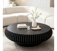 DAXUESEH Table Basse Ronde Moderne en Forme De Tambour Cannelé avec Pied Robuste,39.4" Black