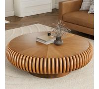 DAXUESEH Table Basse Ronde Moderne en Forme De Tambour Cannelé avec Pied Robuste,39.4" Brown