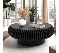 DAXUESEH Table basse ronde noire de 80 cm, table basse cannelée moderne et unique du milieu du siècle avec piédestal, table ronde fabriquée à la main pour petit appartement