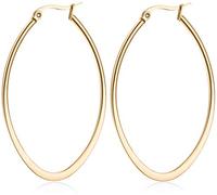 day.berlin Boucles d'oreilles Drop pour Femme (2 pièces) Créoles ovale en acier inoxydable 5.4cm x 3.8cm / 2mm d'épaisseur en argent, or et or rose (Rose)