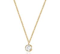 day.berlin Collier femme Stone doré 18k avec petit pendentif en cristal de zirconium (6mm), fine chaîne en acier inox 45+5cm de longueur variable, sans nickel et résistant à l'eau