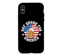 Day Drunk for America Drinking American Flag 4th of July Coque pour iPhone X/XS