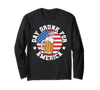 Day Drunk for America Drinking American Flag 4th of July Manche Longue
