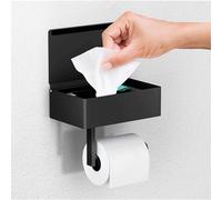 Day Moon Designs Porte-Papier Toilette avec Tablette - Distributeur et Rangement de lingettes humides pour Toutes Les salles de Bain - Organisateur Mural en Acier Inoxydable - Noir Mat, Grand