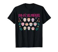 Day of Dead Coloré Sugar Skull Pattern Folk Art T-Shirt Graphique avec Valeur, Homme, Noir, L