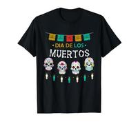 Day of Dead Coloré Sugar Skull Pattern Folk Art T-Shirt Graphique avec Valeur, Homme, Noir, M