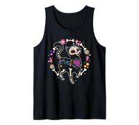 Day of Dead Squelette Chat Floral Bougie Art Folk Débardeur