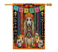 Day of the Dead Afghan Hound Drapeaux verticaux en lin pour maison, jardin, jardin, 71 x 101,6 cm, double face pour l'extérieur, fleurs, tête de mort, drapeau à motif gothique, pour l'extérieur