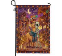 Day of the Dead Alpagas Lama - Drapeaux de jardin en toile de jute - 30,5 x 45,7 cm - Double face pour extérieur, squelette amusant pour petite maison, ferme, porche, pelouse