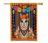 Day of the Dead Alpagas Lama Front Yard Backyard Linen Vertical House Drapeaux 71 x 101 cm Double face pour extérieur, Fleurs Crâne Imprimé Drapeaux à motif gothique pour la maison et l'extérieur