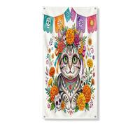 Day of the Dead Bannière décorative pour porte d'entrée Motif chats américains à poil court Décoration de fond pour intérieur et extérieur 91,4 x 183 cm