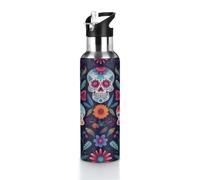 Day of The Dead Bouteille d'eau isotherme de 591 ml avec couvercle anti-fuite, bouteille de sport pour boissons froides et chaudes, idéale pour salle de sport, randonnée, camping, bureau, école