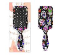 Day Of The Dead Brosse à cheveux en forme de crâne en sucre humide et sec avec coussin d'air Brosse à cheveux démêlante en plastique pour enfants adultes Cadeau de rentrée scolaire femme homme