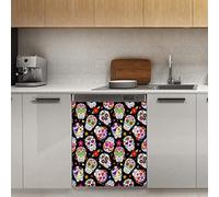 Day Of The Dead Couverture magnétique pour lave-vaisselle, motif tête de mort en sucre, fleur d'Halloween, décoration de porte, 58,4 x 66 cm