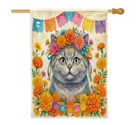 Day of the Dead Drapeaux britanniques à poil court pour maison de chats 71,1 x 101,6 cm double face pour décoration, drapeau floral tête de mort en toile de jute pour décoration de jardin pour