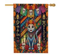 Day of the Dead Drapeaux verticaux en lin avec chats bleus russes avant et arrière-cour 71,1 x 101,6 cm double face pour l'extérieur, fleurs et tête de mort, drapeau à motif gothique pour la maison et