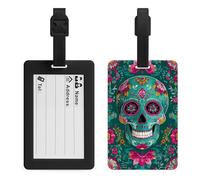 Day of the Dead Festival Skull Étiquette de bagage Vert