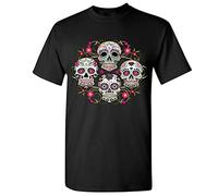 Day of The Dead Floral Skulls White Yellow Black Red Mens Women T T-Shirts à Manches Courtes 100% Cotton Dia de Los Muertos Men's Tee(XX-Large)
