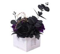 Day of The Dead Flower Arrangement | Décoration de Fleurs de Soie Noire avec Pot Rustique | Accent Noir pour Bureau, l'hôtel, dortoir, Les fenêtres des magasins, comptoir de la Cuisine, ba