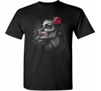 Day of The Dead Girl T-T-Shirts à Manches Courtes Skull Face Dia De Los Muertos Roses Mens Tee T-Shirts à Manches Courtes Black(XX-Large)