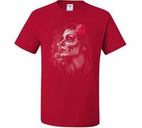 Day of The Dead Girl White Yellow Black Red Mens Women T T-Shirts à Manches Courtes 100% Cotton Skull Face Dia de Los Muertos Roses Tee T-Shirts à Manches Courtes Red(X-Large)