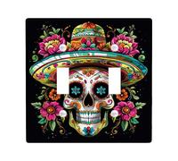 Day of the Dead Light Plaque de protection pour interrupteur Motif crâne coloré avec accents floraux Plaques murales décoratives Taille standard Double bascule