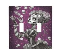 Day of the Dead Light Plaques de protection pour interrupteur Motif tête de mort Motif floral violet pour décoration murale Plaques murales en thermoplastique Taille standard Double bascule