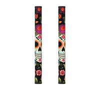 Day of The Dead Lot de 2 housses de poignée de porte de réfrigérateur, micro-ondes, four, lave-vaisselle Motif tête de mort en sucre