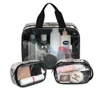 Day of The Dead - Lot de 3 grandes trousses de maquillage de voyage pour homme et femme, motif tête de mort marbrée translucide, grande pochette de douche, trousse de toilette, organisateur d'articles