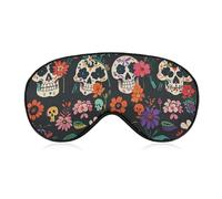 Day of the Dead Masque de sommeil occultant motif crâne floral Tissu ventilé Réglable Style de port Zéro pression Masque de sommeil doux doux doux pour la peau pour homme et femme