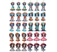 Day of The Dead Ornaments, 30 Pieces, 2D Acrylic, 3.15x2.48x0.12 inches Hangable Doll Pendant with Rope, for Halloween Tree Holiday Home Bag Car Mirror Fence Yard Wall Decor