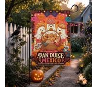 Day Of The Dead Pan Dulce Ghost Thème fantômes Drapeau de jardin 30,5 x | Panier à pain mexicain, drapeau de pelouse, bannières Papel Picado, crânes en sucre, thème récolte d'automne